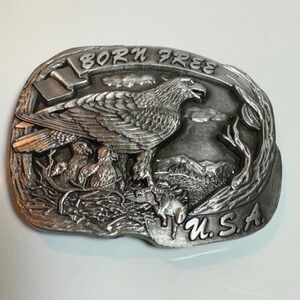 Vintage USA Made Eagle Nest Born Free Belt Buckle Pewter Metal 1987